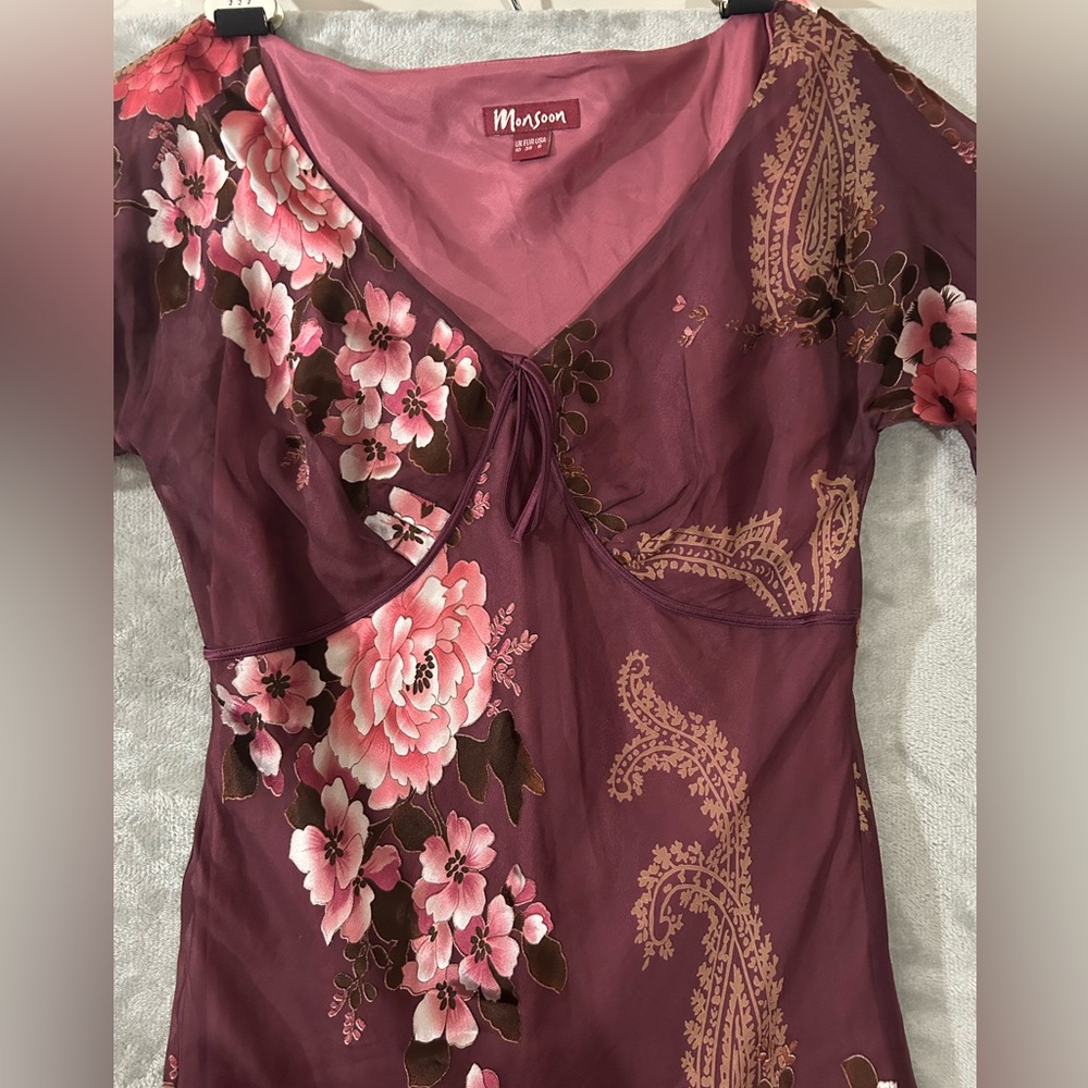 Monsoon y2k baby doll bust line silk floral maxi dress - Picture 16 of 16